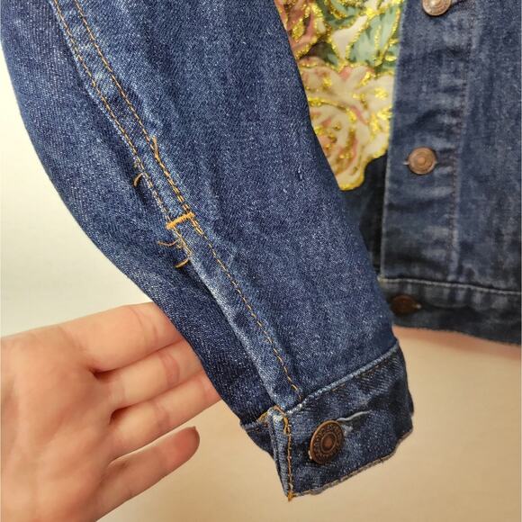 LEVI'S Floral Painted Patch Denim Jean Jacket Pockets Preppy Upcycled Size M - Picture 6 of 16
